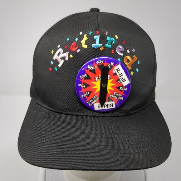 Retired Snapback 5 Panel Cap Black One Size Adjustable Embroidered Laid Back - Picture 2 of 9
